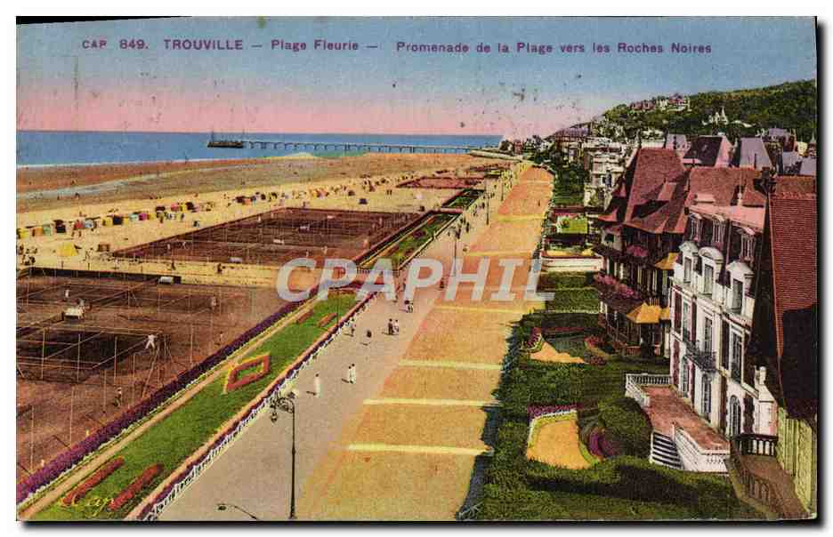 CPA Trouville Plage Fleurie Promenade de la plage vers les roches noires Tennis