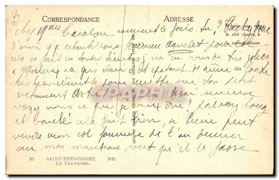 CPA Saint Thégonnec Le Calvaire  — Rückseite