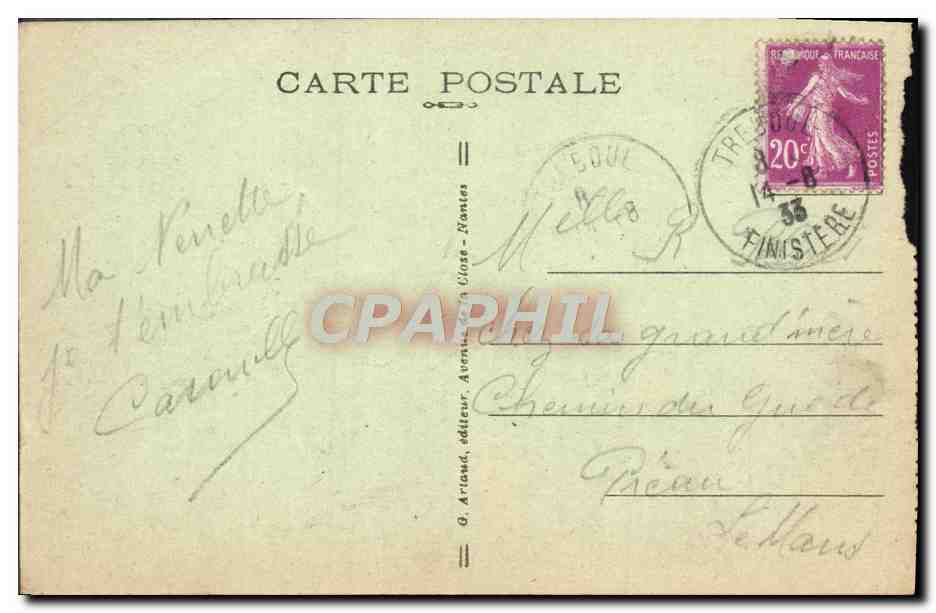 CPA Treboul Les Sables Blancs et l'lle Tristan — Rückseite