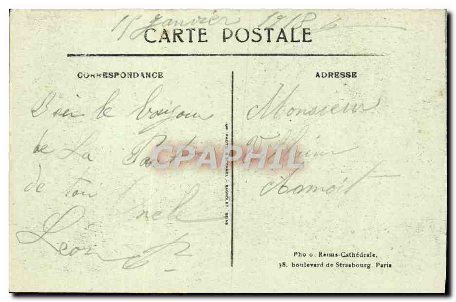 Tours-sur-Marne — Passage de troupes, rue du Pont — Visé Paris N°82, Cliché Mocquereau — Verso