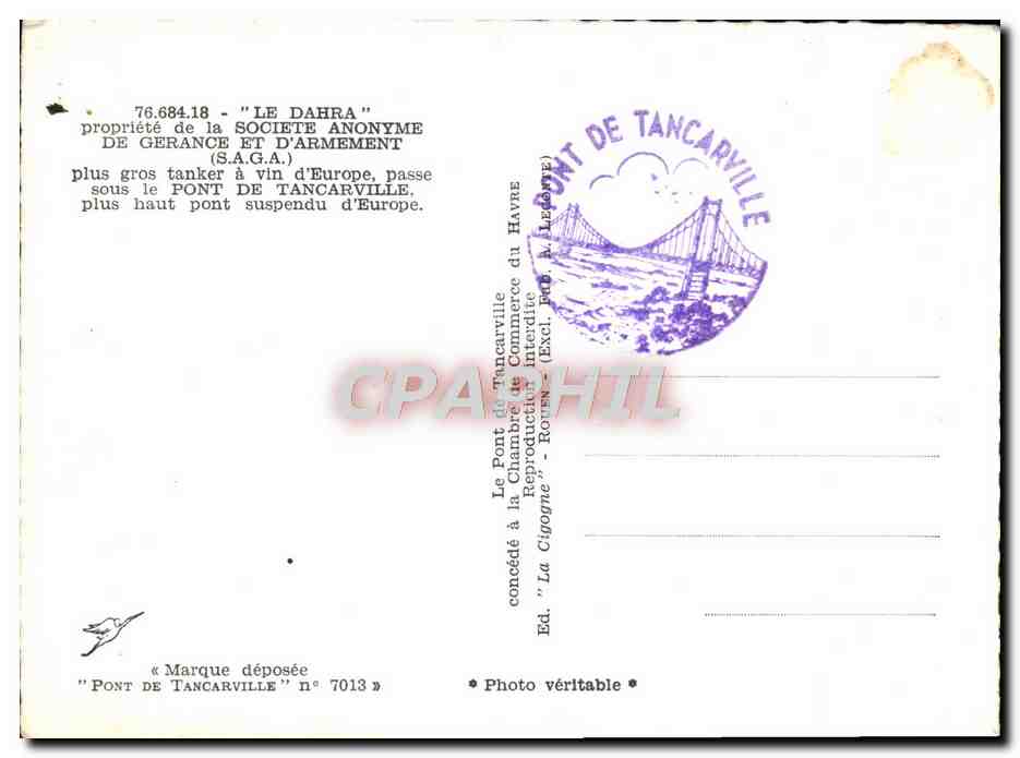 CPM Pont de Tancarville Le Dahra de la SAGA Tanker Bateau — Rückseite