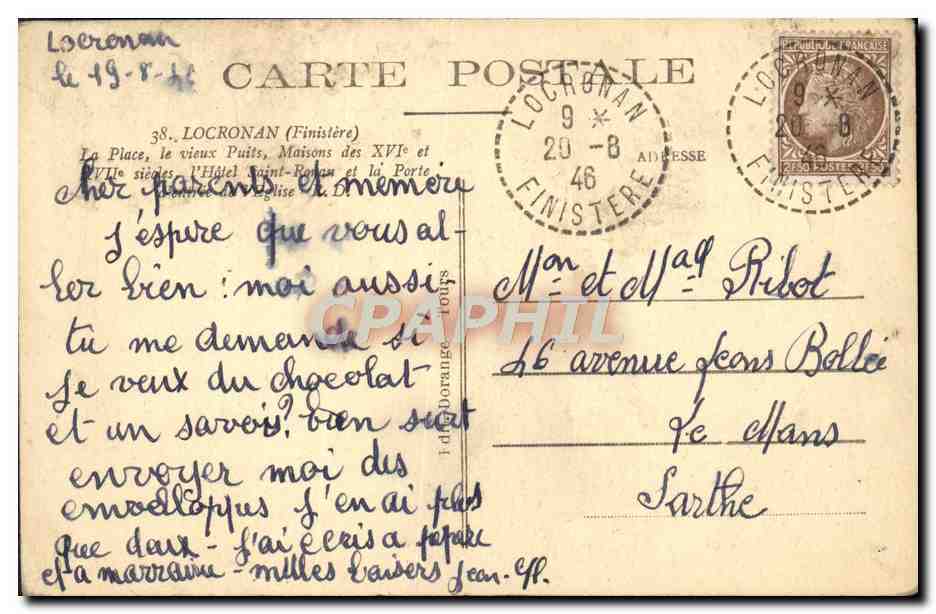 CPA Locronan La Place le Vieux Puits Maisons de XVle  — Rückseite