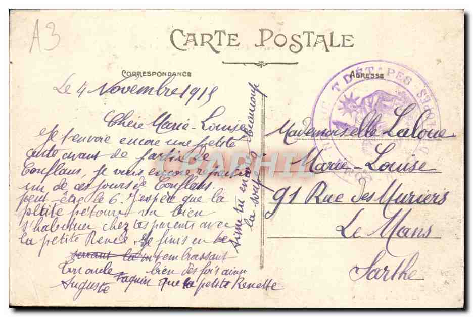 CPA Romilly sur Seine Place de la Gare Cachet Commanderie d'Etapes Depot d'Eslopes Eslopes Militaria  — Back