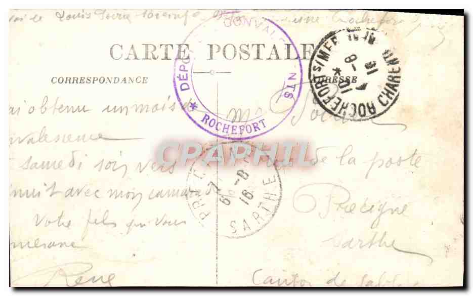 CPA lle d'Oleron La Cotiniere La Tempete Cachet Depot des Convalescents Rochefort  — Rückseite