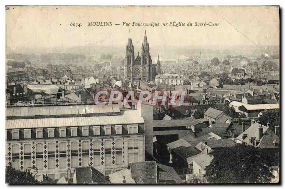 CPA Moulins Vue panoramique sur l'Eglise du Sacre Coeur Cachet Hopital de Moulins