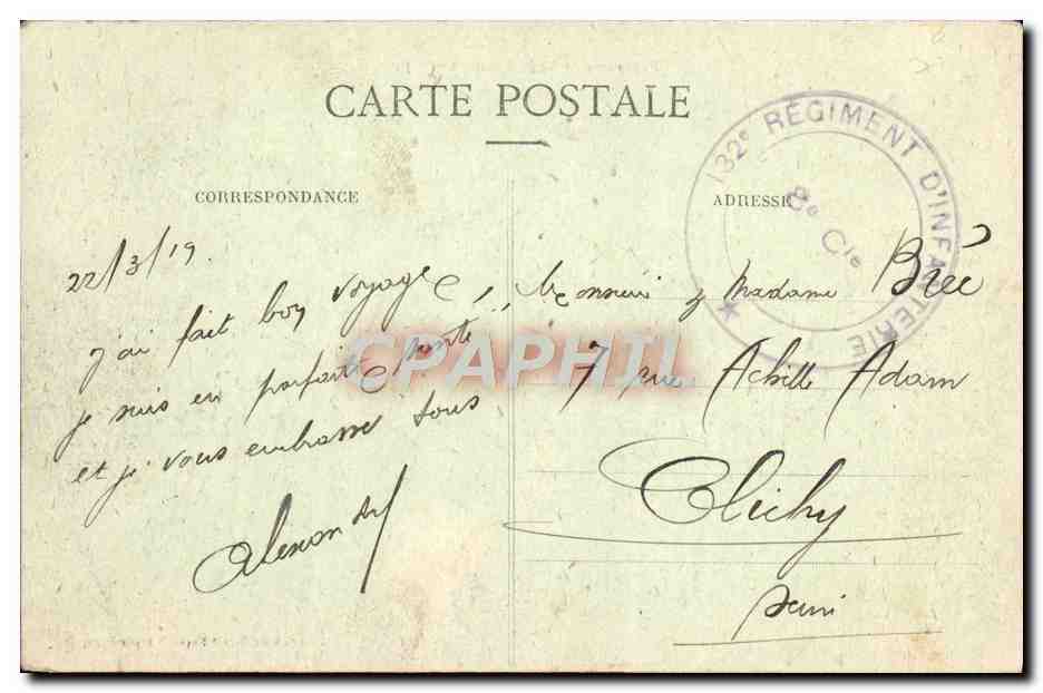 CPA Panorama de Vitry le Francois Cachet 132eme rgt d'infanterie  — Verso