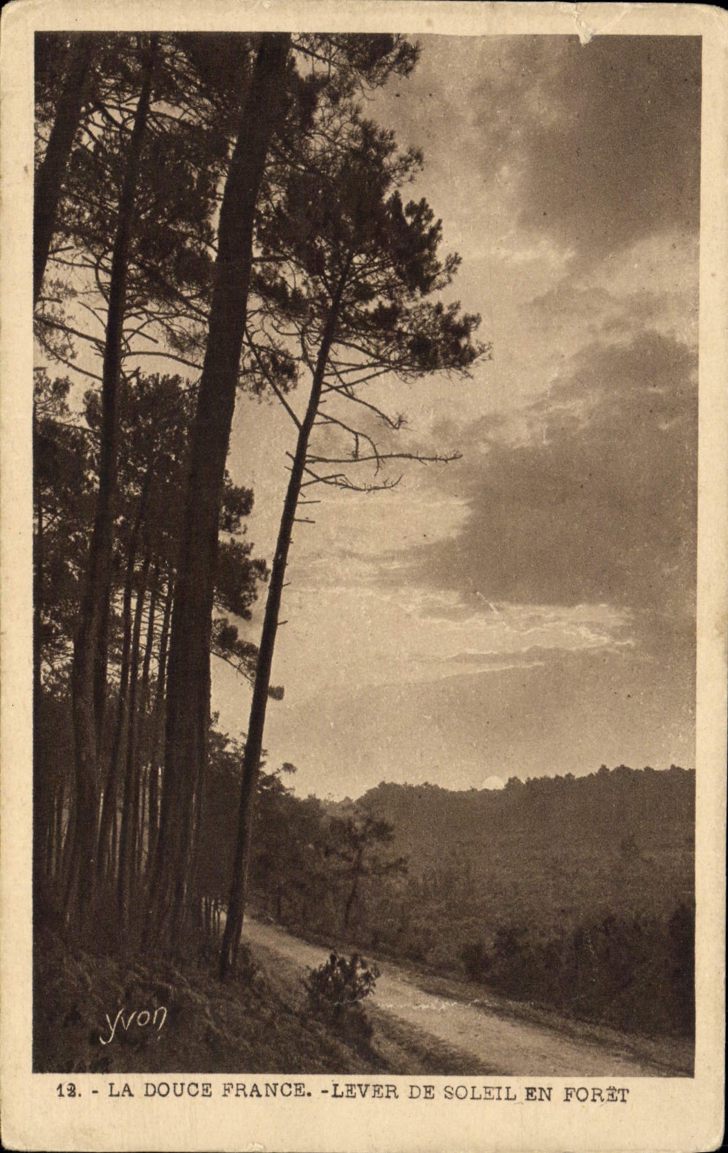 CPA La Douce France Lever de Soleil en Foret Publicite Sante Gouttes bronchophiles Laboratoires Badel Valence sur Rhine