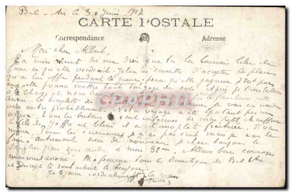 Carta fotografica Bel Air 1907 Ma Cagnat — Verso