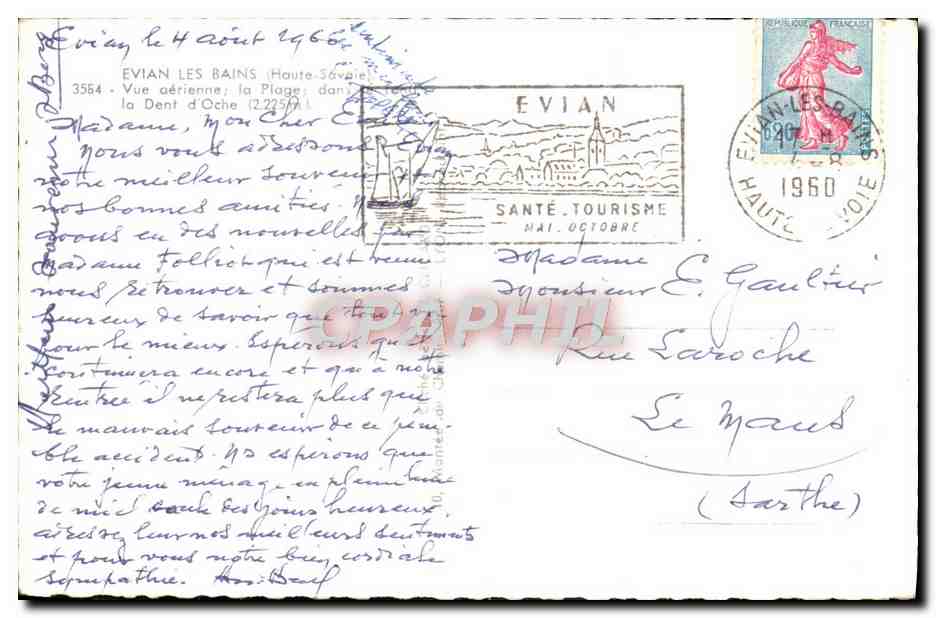 Evian-les-Bains — Vue aérienne ; la Dent d'Oche — Édition SANTÉ TOURISME — Verso