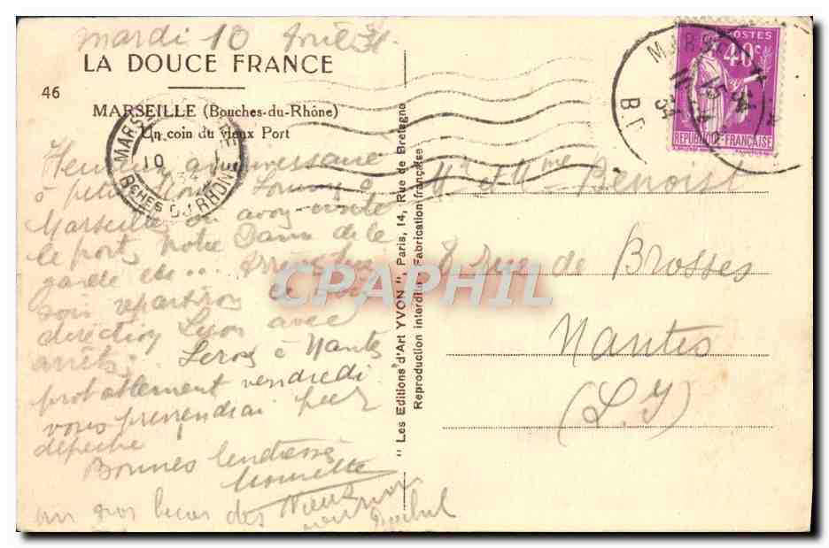CPA Marseille Un coin du vieux port Bateaux  — Verso