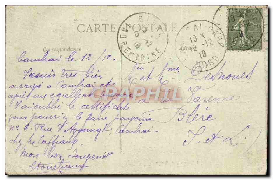 Cambrai in 1919 — Rue des Balances — A. Marcous, photo. Cambrai — Back