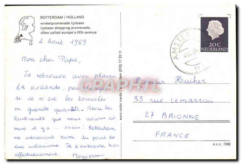 Rotterdam - Lijnbaan — avenue de shopping — éditeur euro color cards, n° e.c.c. 7306 — Verso