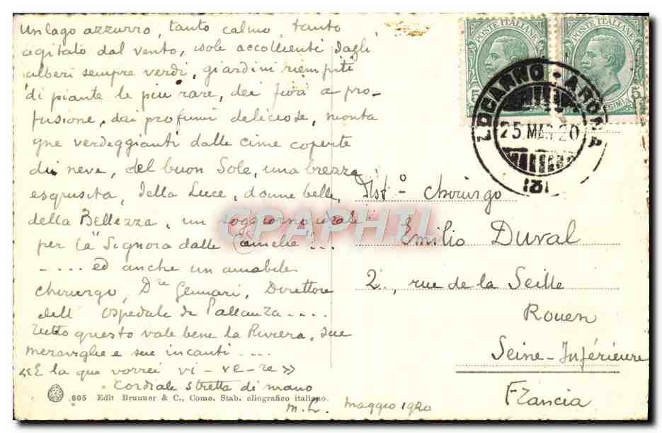 CPA Isola Bella Lago Maggiore — Rückseite