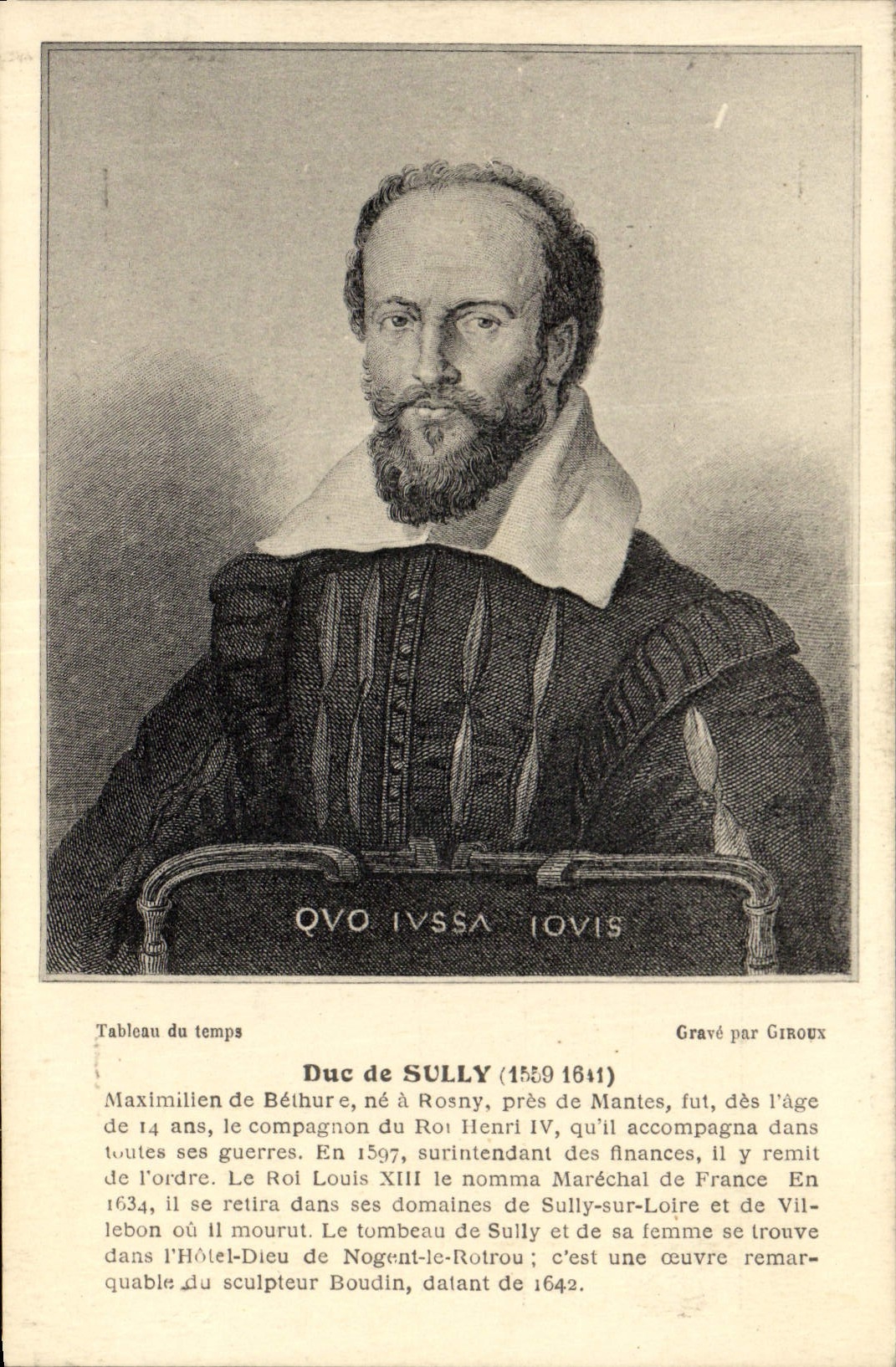 Duke of Sully (1559-1641) — Kupferstich von Giroux — Verlag Ch. Chauffre, Nogent-le-Rotrou