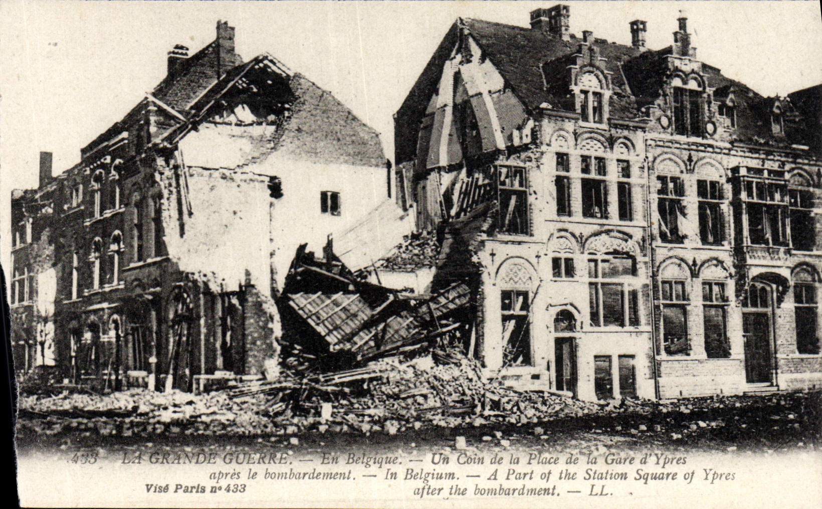 Plaza de la Estación de Ypres — Detalle de los daños tras el bombardeo — Visé Paris n°433