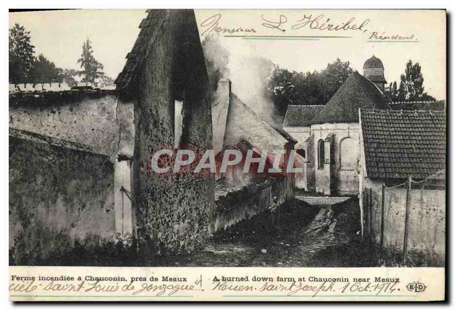 Ferme incendiée à Chauconin, près de Meaux — Saint-Joseph — éditeur E.D. n° 10