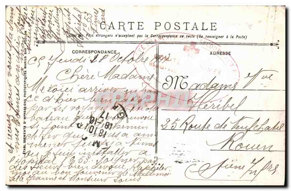 CPA Militaria Flandre Navire Hopital — Verso