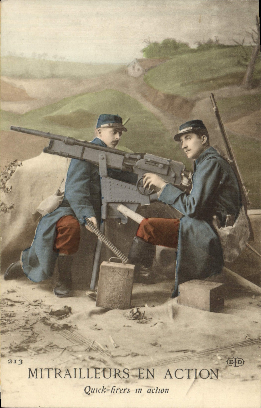 CPA Militaria Mitrailleurs En Action Soldats cachet 19eme rgt d'infanterie 1er bataillon 3eme Cie