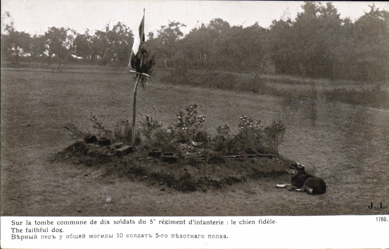 CPA Sur La Tombe Commune De Dix Soldats Du 5eme rgt d'infanterie le chien fidele Militaria
