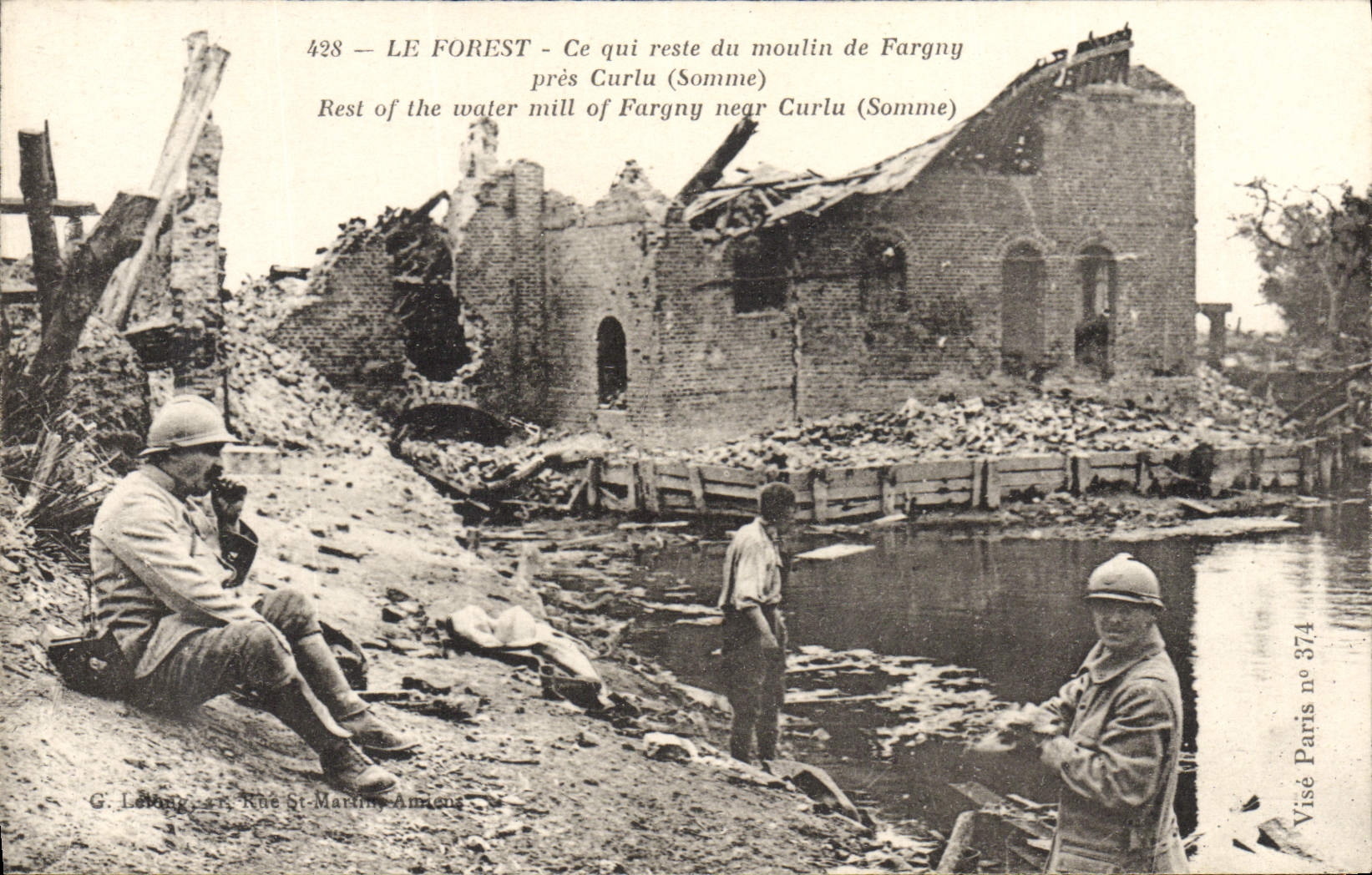 Le Forest — Ruines du moulin de Fargny près Curlu (Somme) — G. Lebong, 428, Rue St-Martin, Amiens