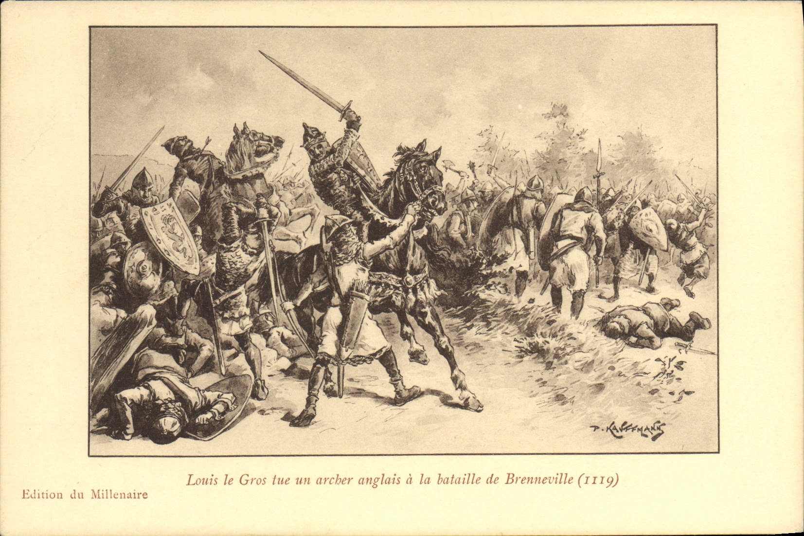 Luís el Gordo mata a un arquero inglés en la batalla de Brenneville (1119) — Edición del Milenio, D. Kaffemann