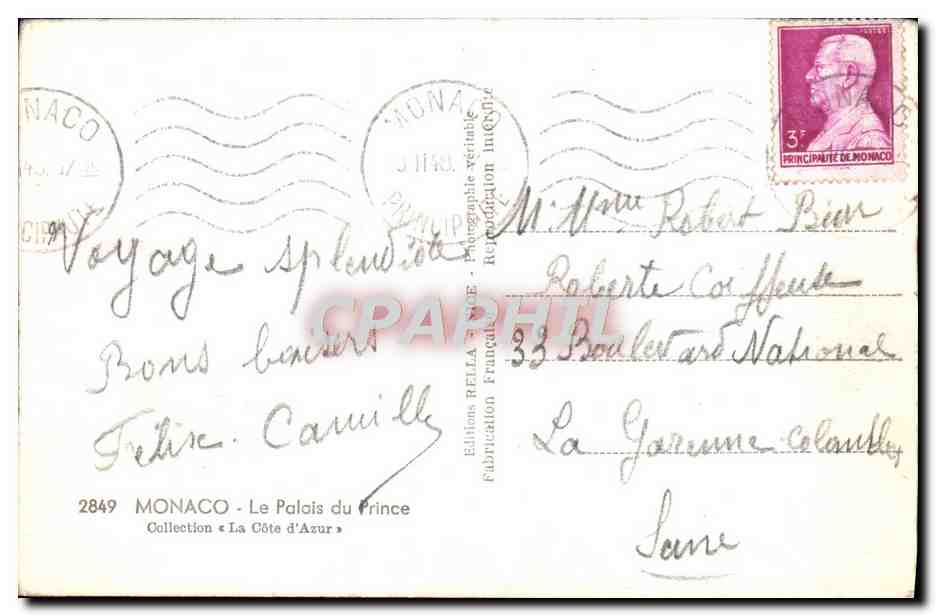 CPA Monaco Le Palais du Prince  — Rückseite