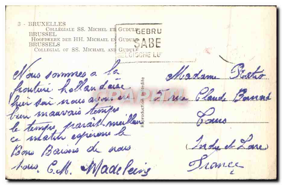CPA Bruxelles Collegiale SS Michel et Gudule — Rückseite