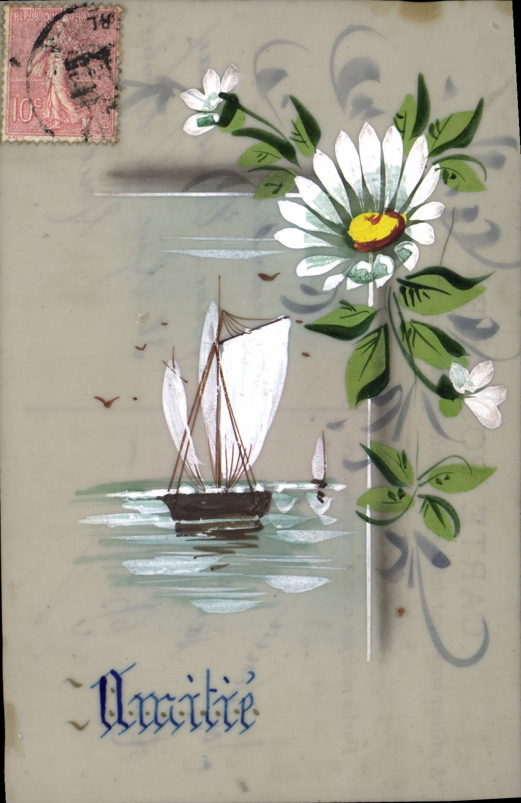CPA Fantaisie Fleurs Bateau