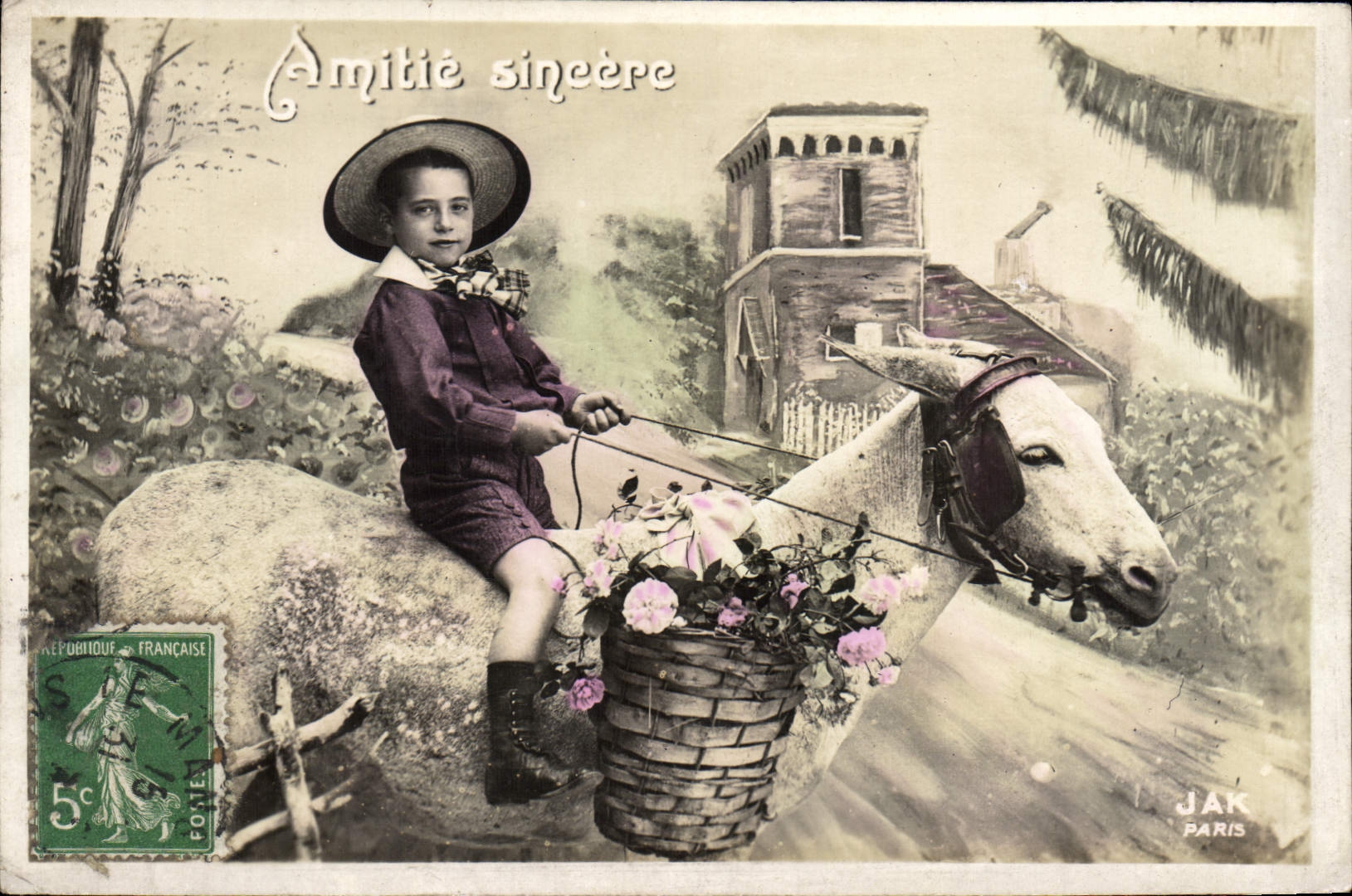 CPA Fantaisie Enfant Mule Ane