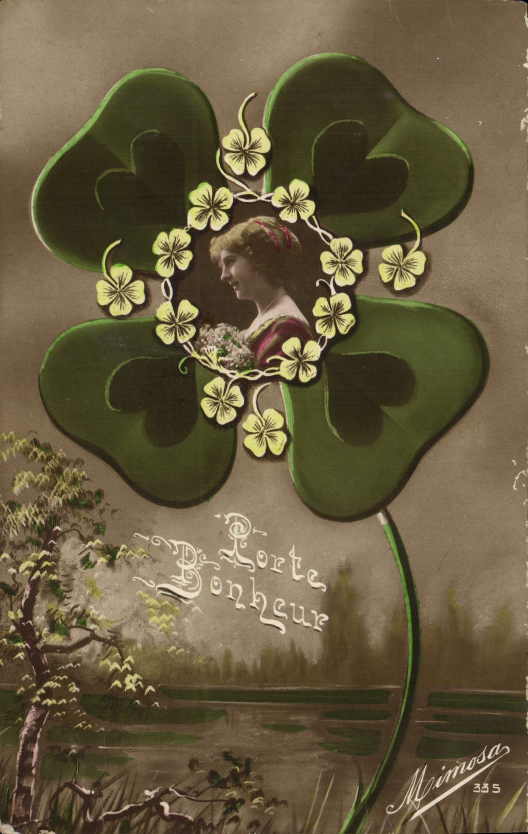 Fleur de trèfle à quatre feuilles — Bonheur — éditeur Maimosa, n° 335