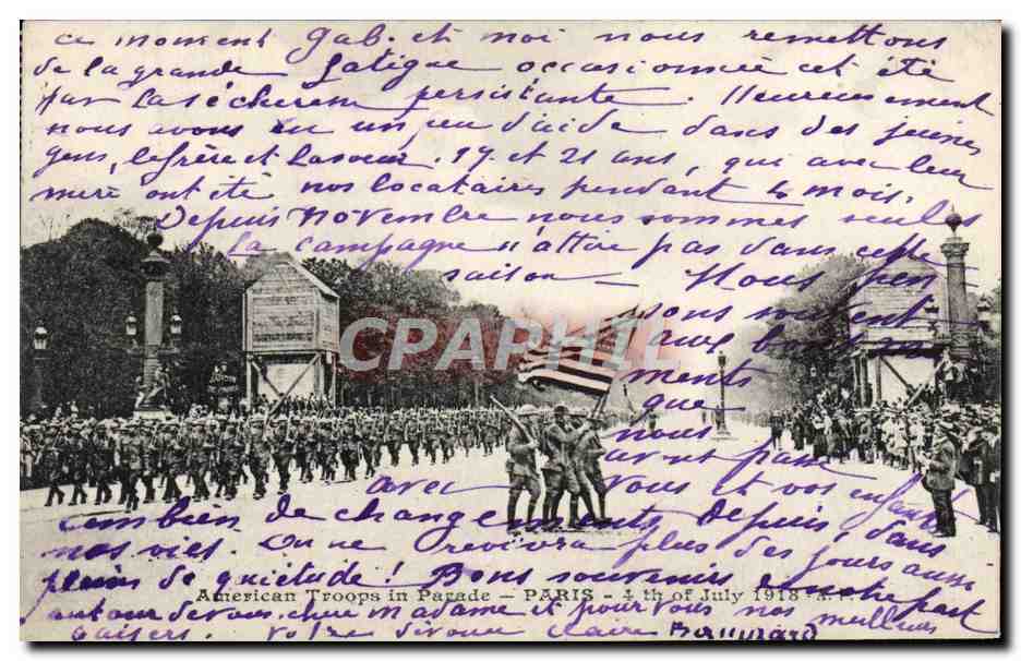 CPA American troops in Parade Paris July 1918 Militaria 