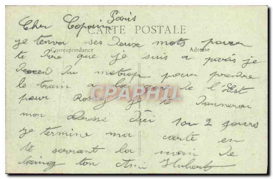 París - Estación del Este — Barracones para soldados (Dormitorios, Baños, Duchas) — Sala de Correspondencia — B.F., París — Reverso