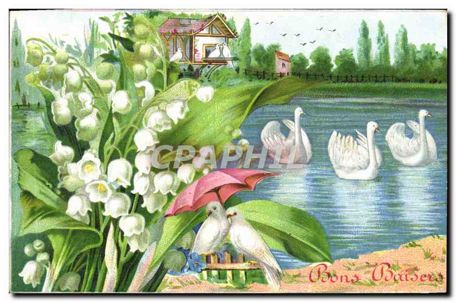 CPA Fantaisie Fleurs Muguet Sygnes Colombes