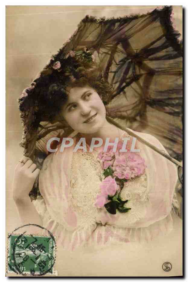 CPA Fantaisie Femme Ombrelle