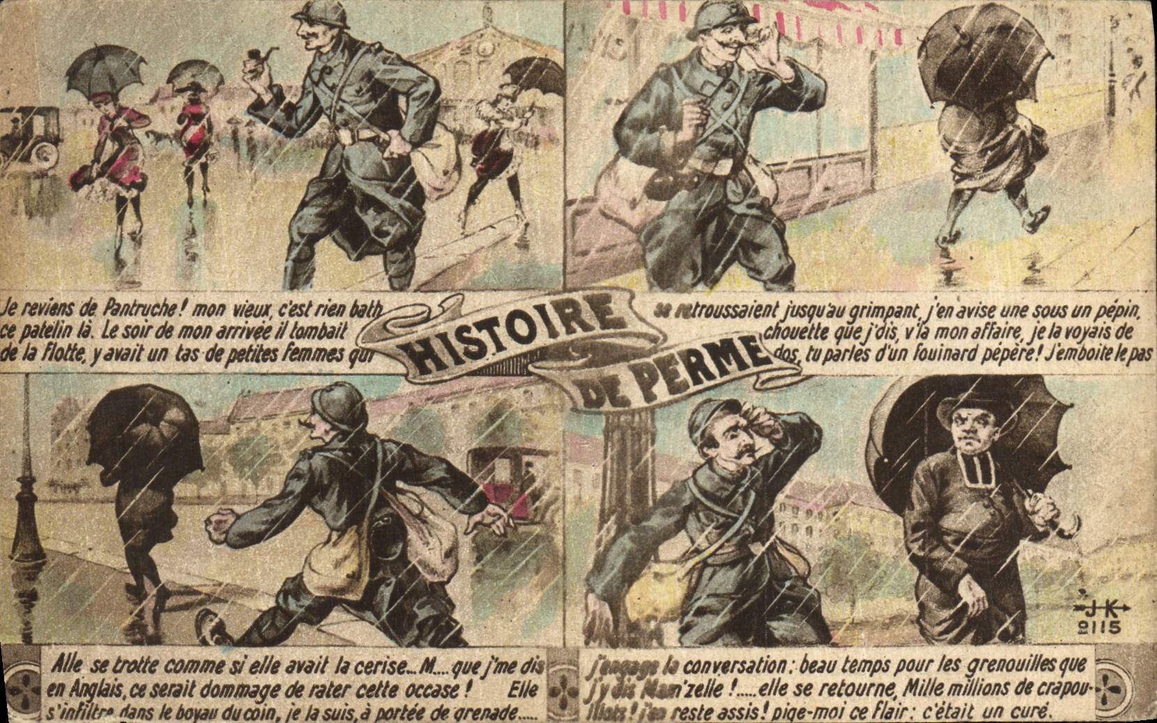 CPA Fantaisie Histoire de Perme Militaria