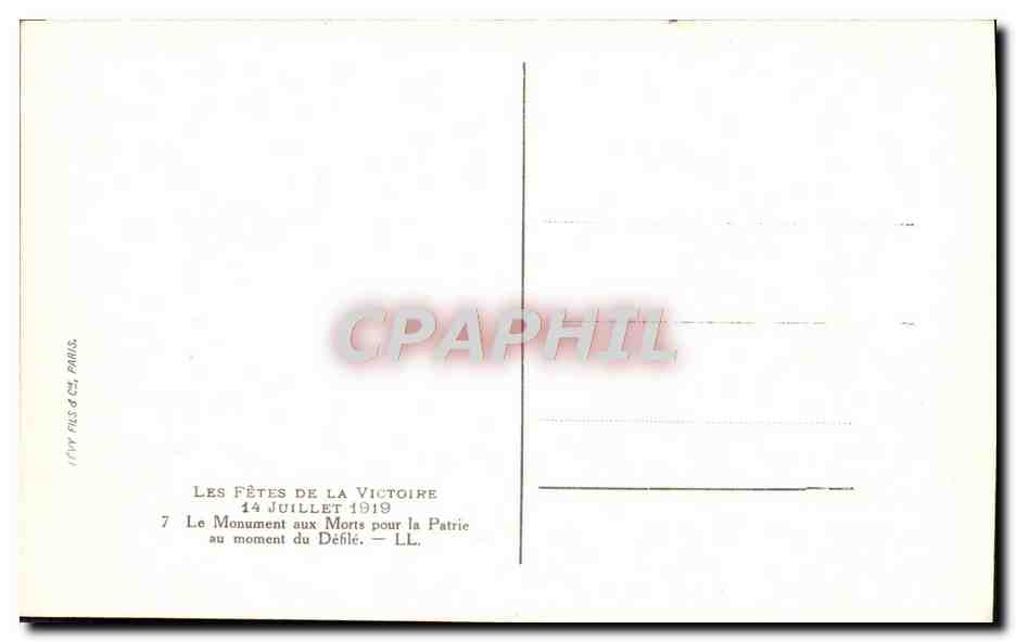 CPA Paris Arc de Triomphe Fetes du 19 juillet 1919 Militaria  — Verso
