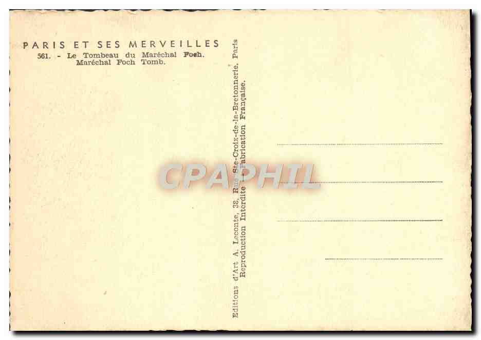 CPA Paris Le tombeau du Marechal Foch Militaria  — Rückseite