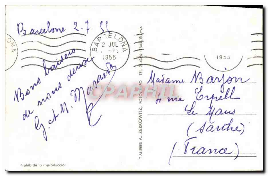 Barcelone — Avenue Généralissime Hacia Pedralbes — Taller A. Zerkowitz, n° 586 — Rückseite