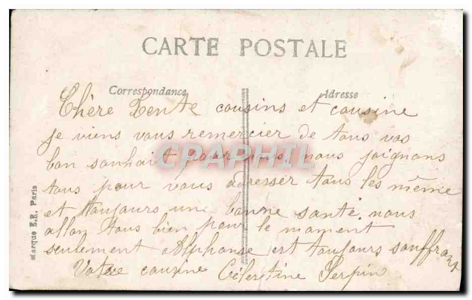 Jeune femme en robe bleu pâle — tenant un bouquet — éditeur E.R. Paris, n° 2429 — Verso