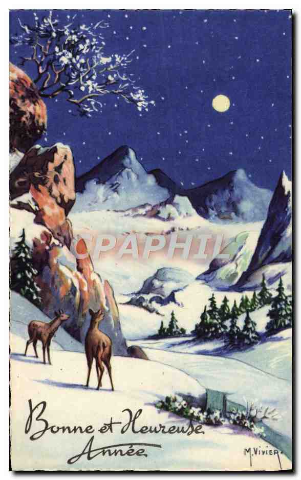 CPA Fantaisie Bonne annee Biche