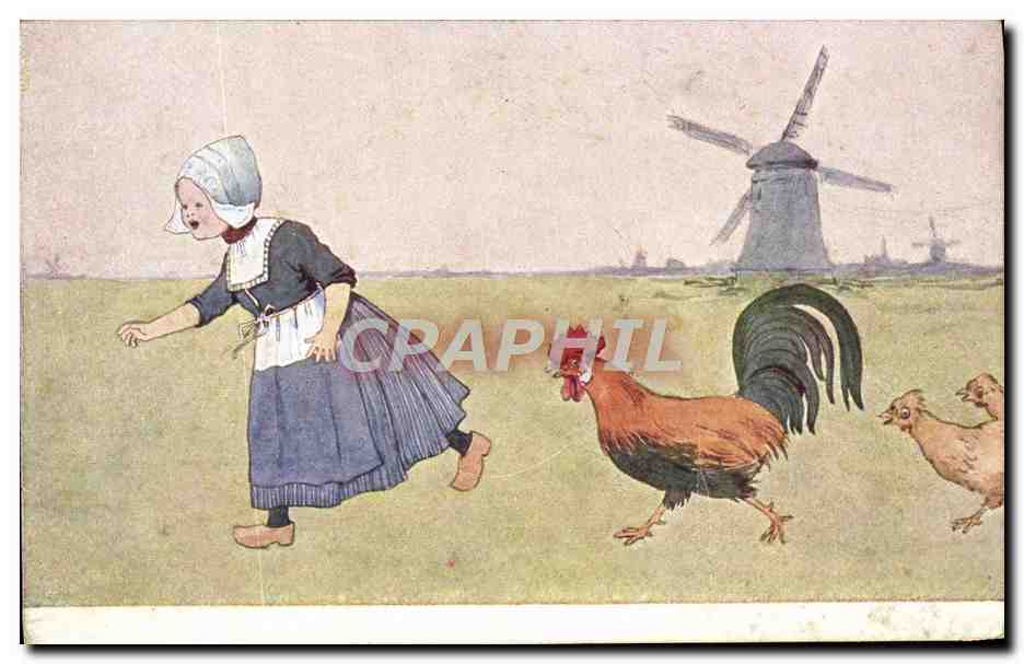 Frau auf den Feldern mit Hühnern — Verlag B. K. W., Nr. 648-7