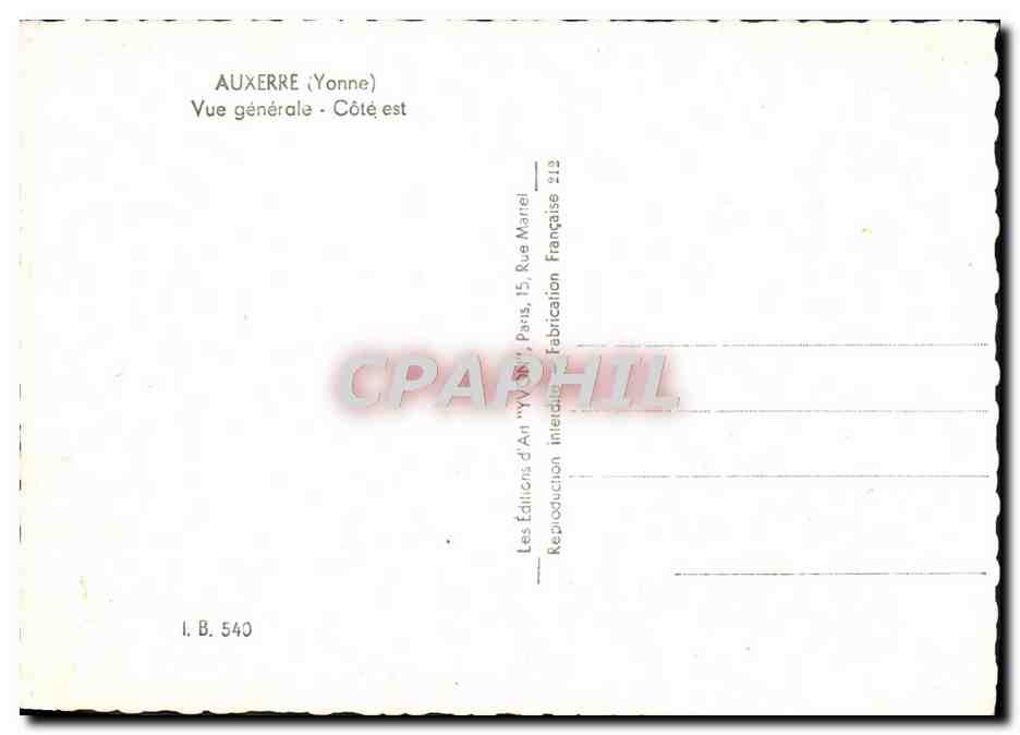 CPM Auxerre Vue Generale Cote est — Verso