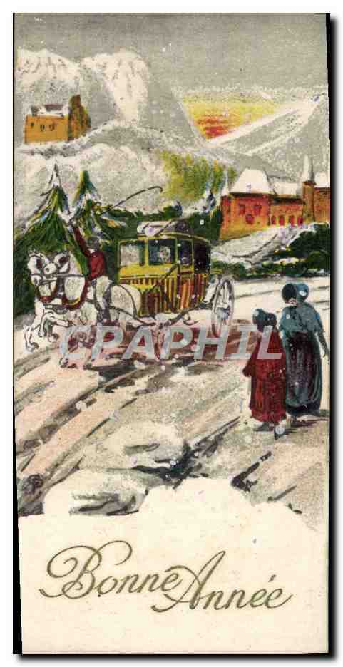 CPA Fantaisie Bonne annee Caleche Cheval