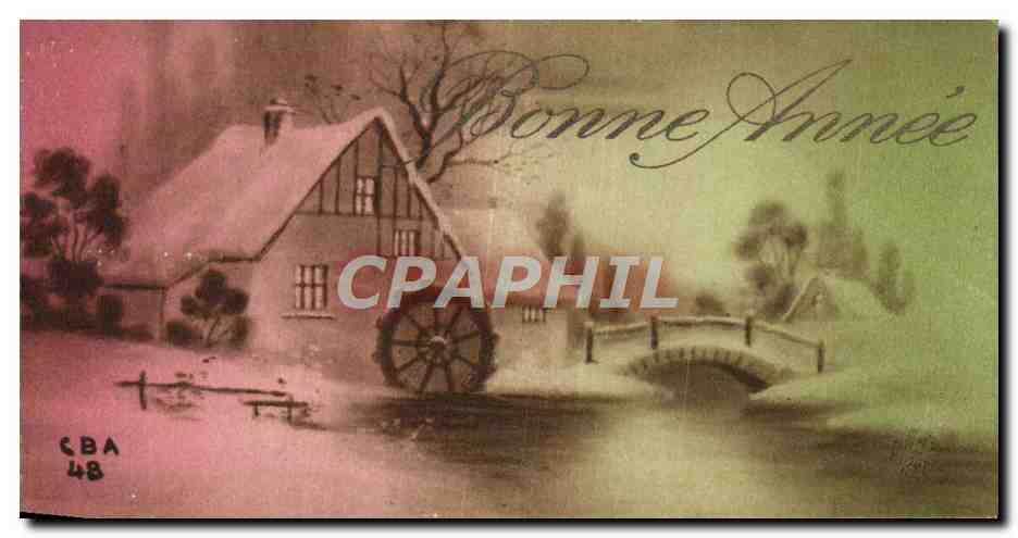 CPA Fantaisie Bonne annee Moulin a eau
