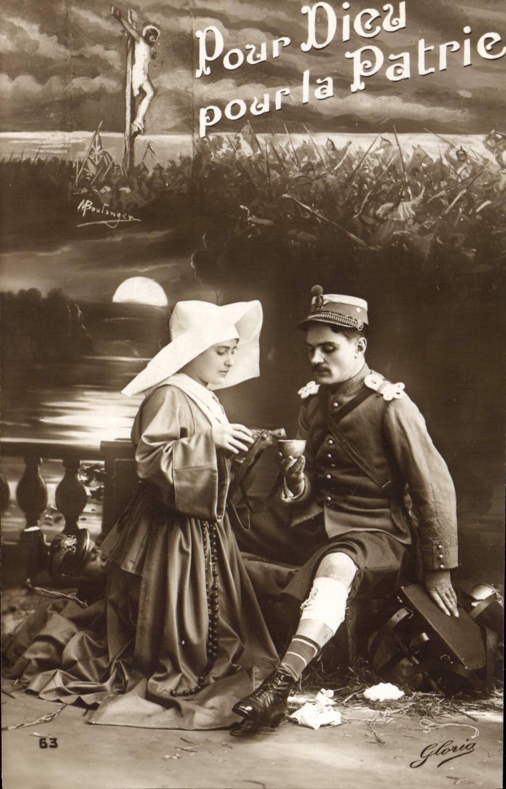 CPA Fantaisie Femme Soldat Militaire Militaire Soeur Infirmiere Pour Dieu Pour la Patrie