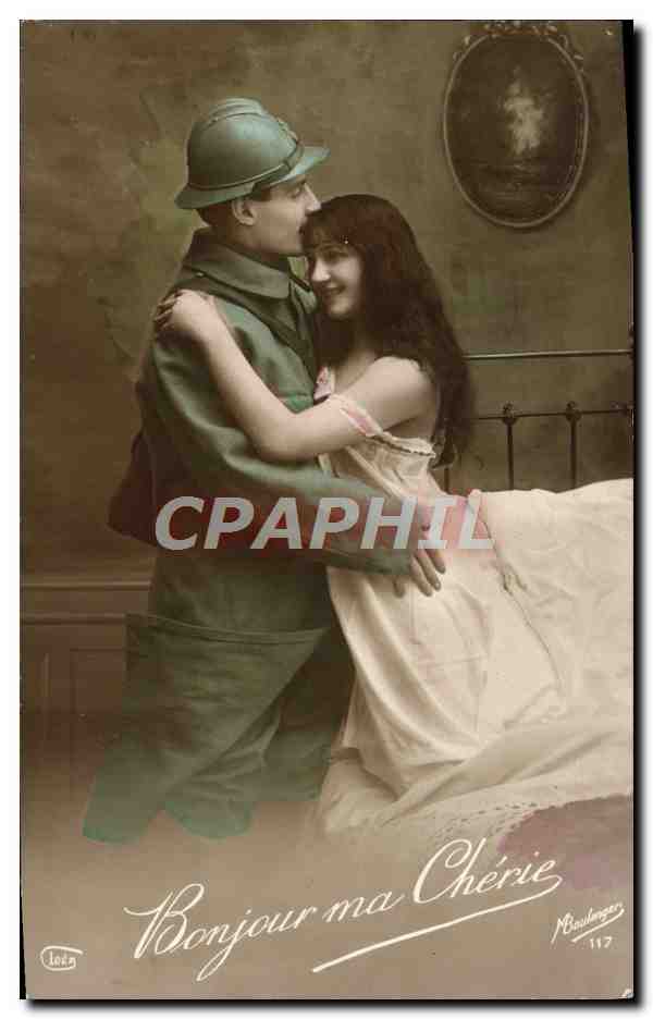 CPA Fantaisie Femme Soldat Militaria Bonjour Ma Cherie
