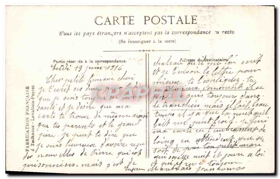 CPA Fantaisie Femme Soldat Militaria Bonjour Ma Cherie — Rückseite