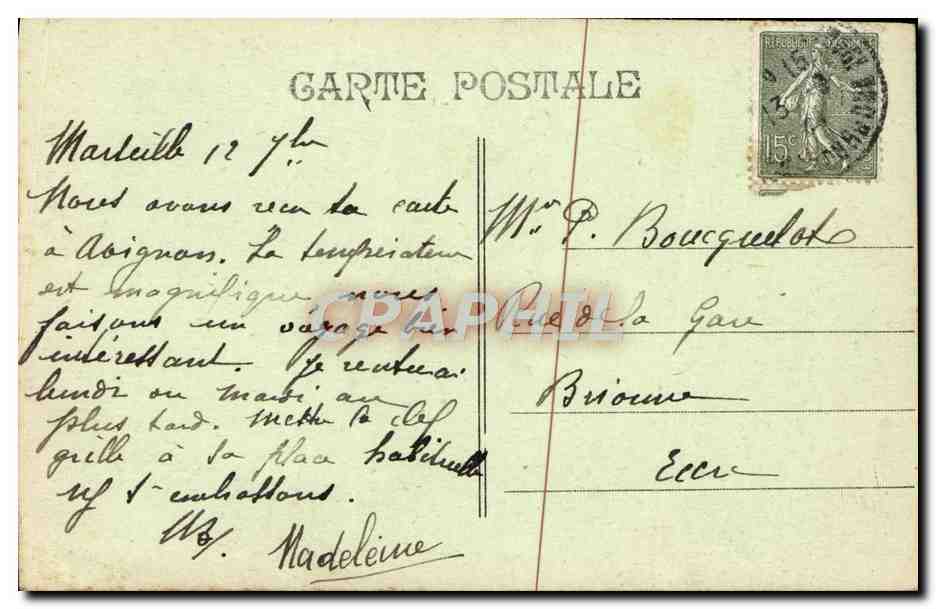 CPA Marseille Notre Dame de la Garde — Verso