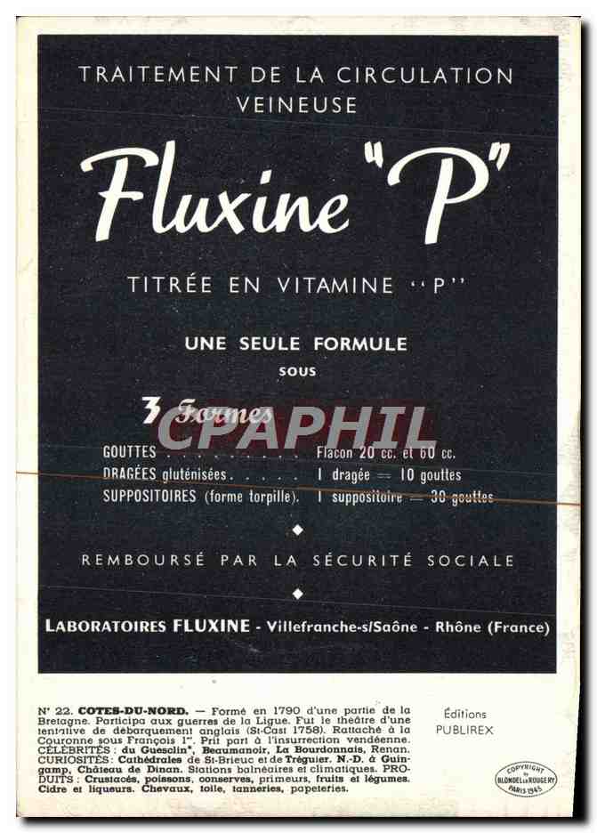 CPM Carte Cotes du Nord St Brieux Guingamp Dinan Publicite Fluxine — Rückseite