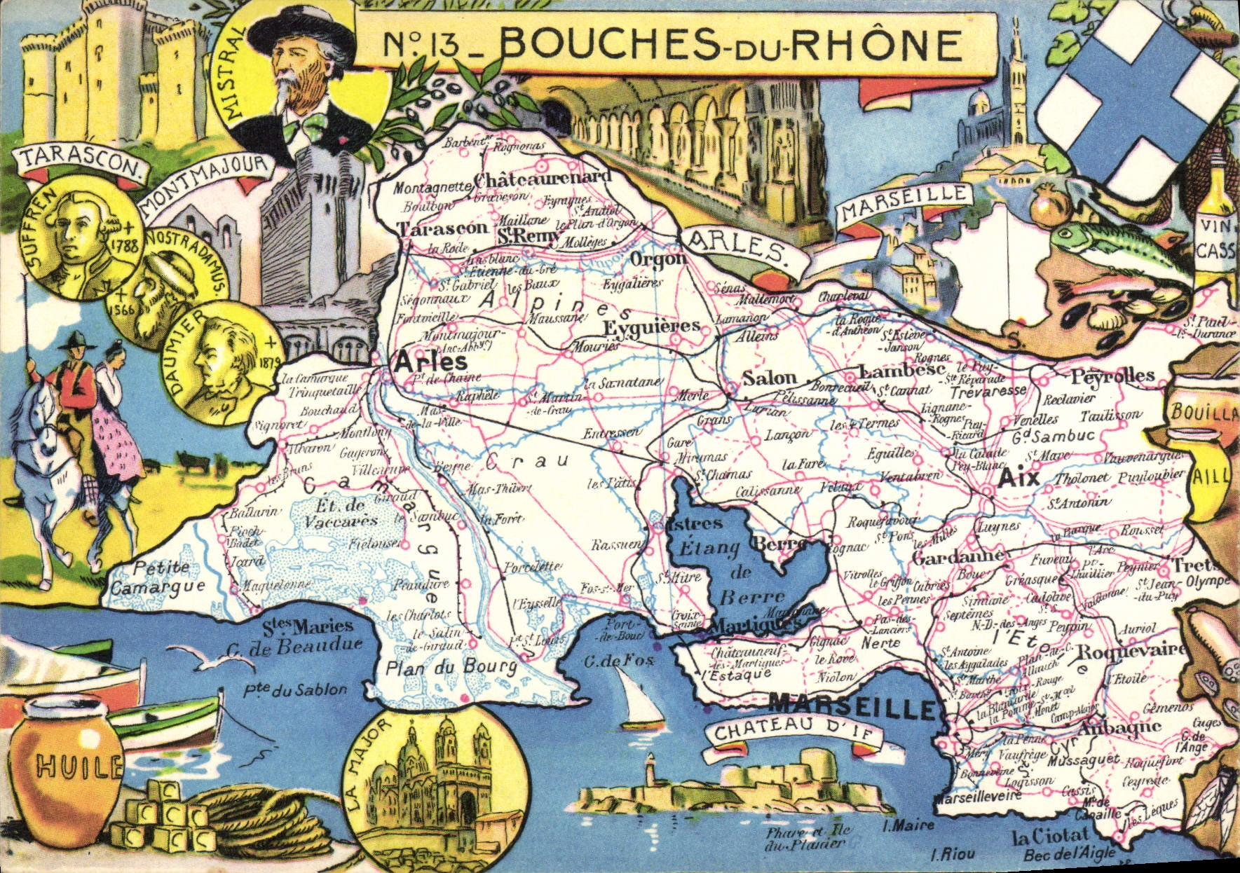 CPM Carte Bouches du Rhone Arles Marseille Aix Publicite Verrulyse
